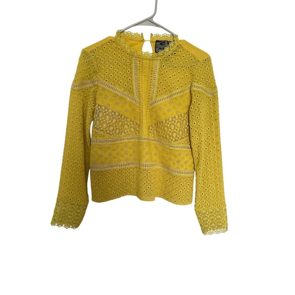 James Coviello Anthropologie Burnham Boho Lace Long Sleeve Top-Gold Yellow-Sz XS - Picture 6 of 10